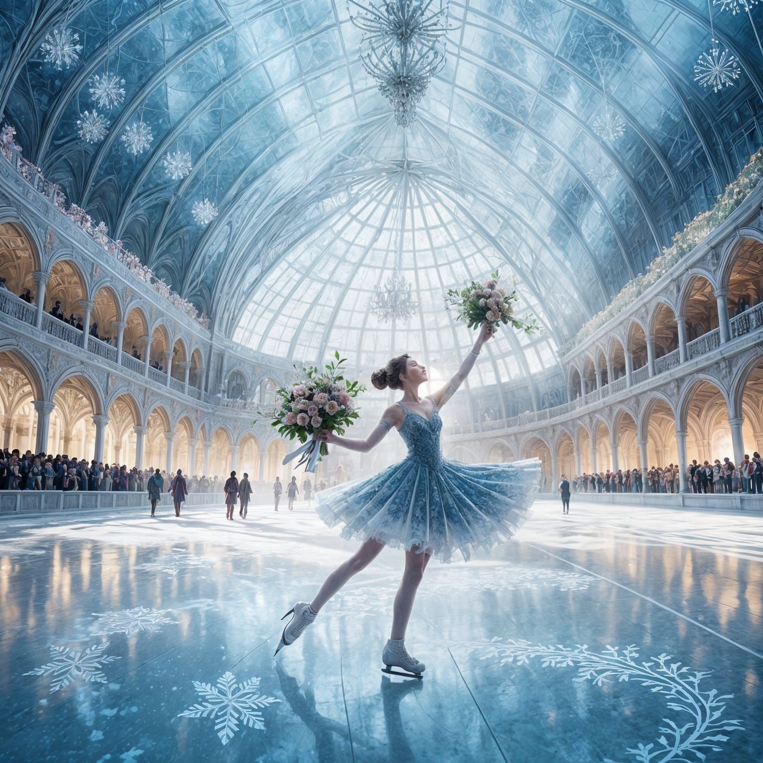 Elegant Ice Skater with Flowers: 3D Anime Art