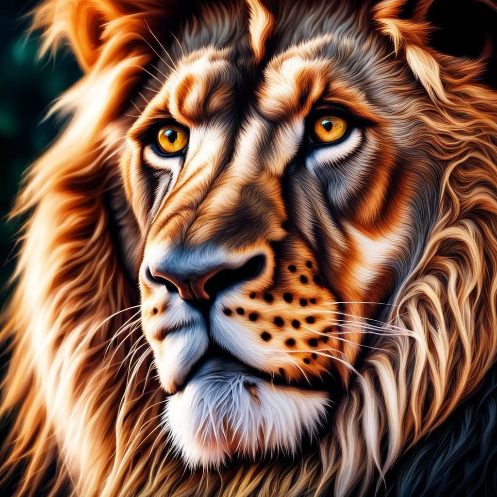 Hyperrealistic Lion Face in Vibrant Colors