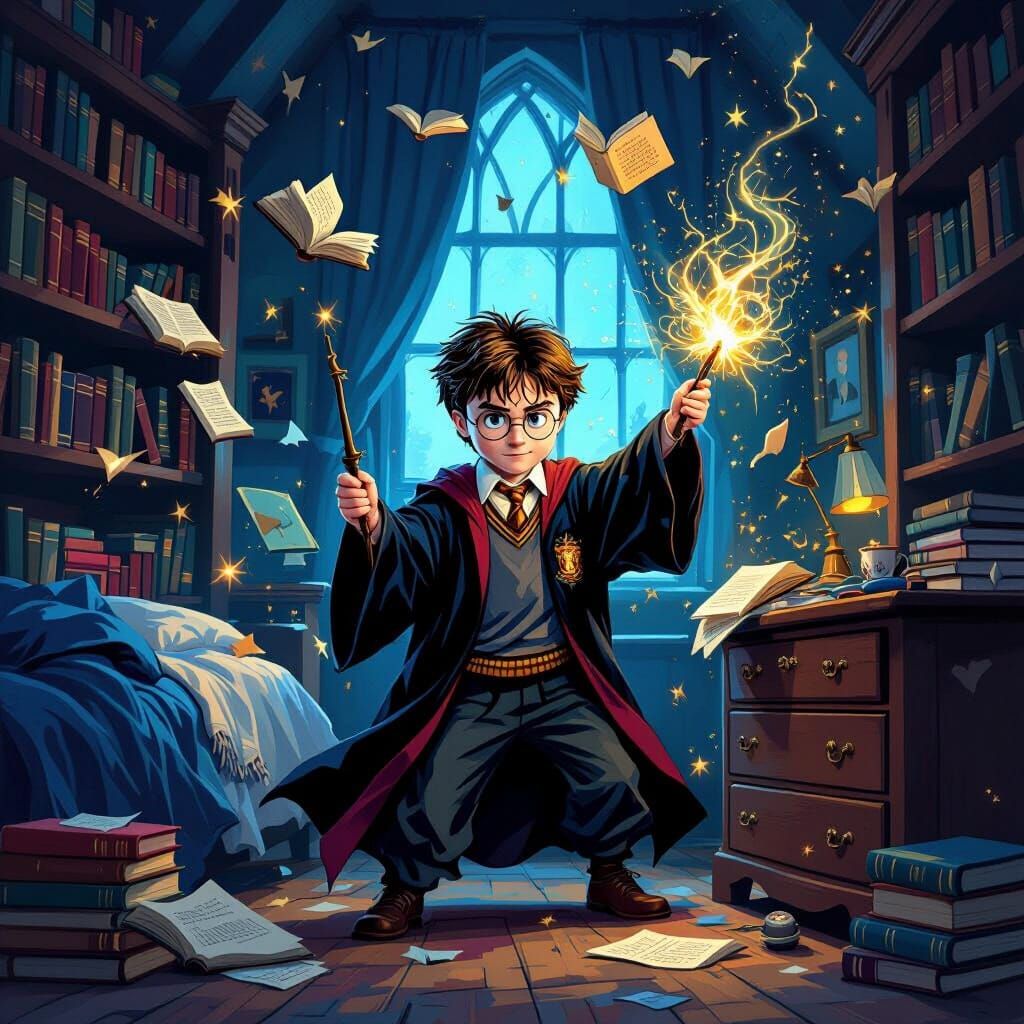 Harry Potter Tidies Room With Magic Wand
