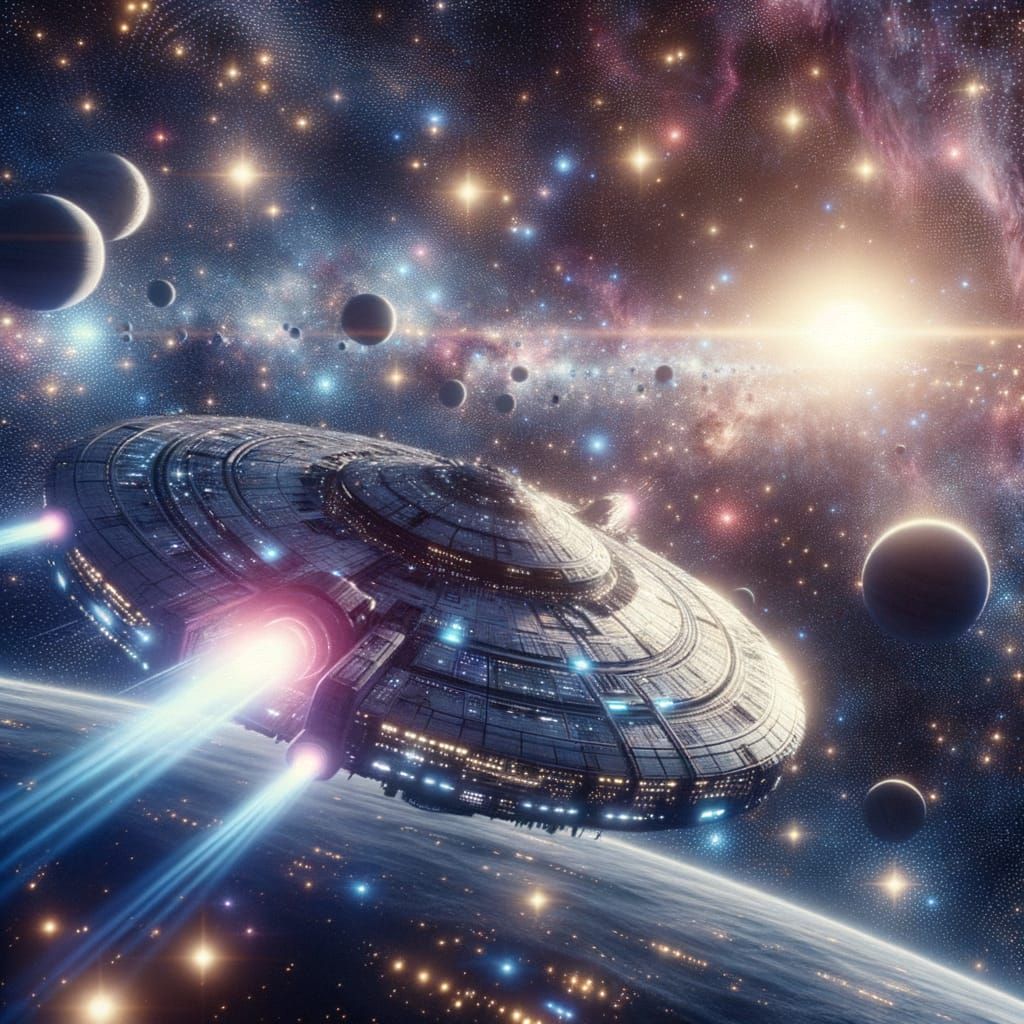 Intergalactic Spaceship Soaring Through Starry Cosmos