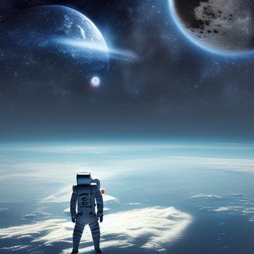 Astronaut Waving in Space with Earth View