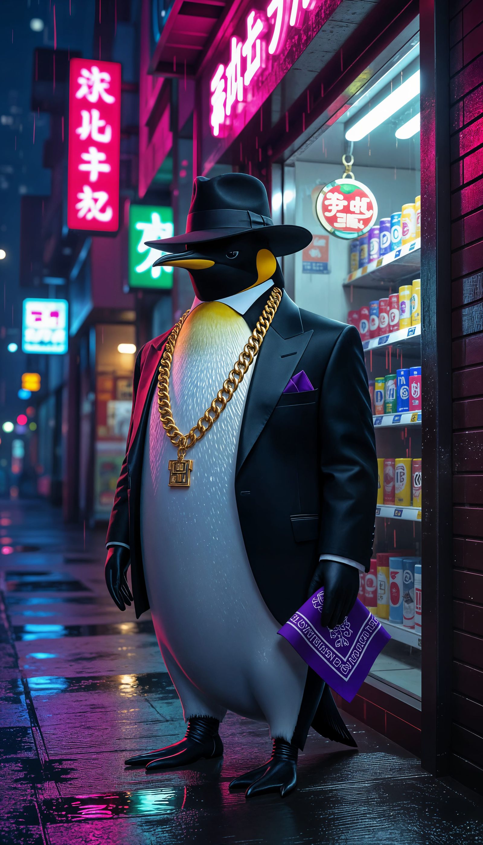 Penguin Gangster in Cyberpunk Ghetto