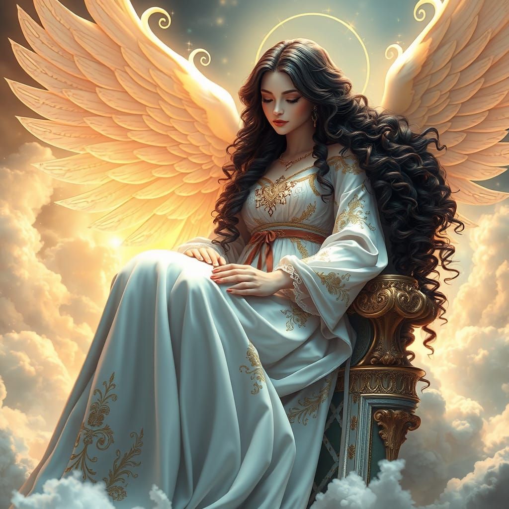 Ethereal Goddess Descends from Heaven in Stained Glass Light