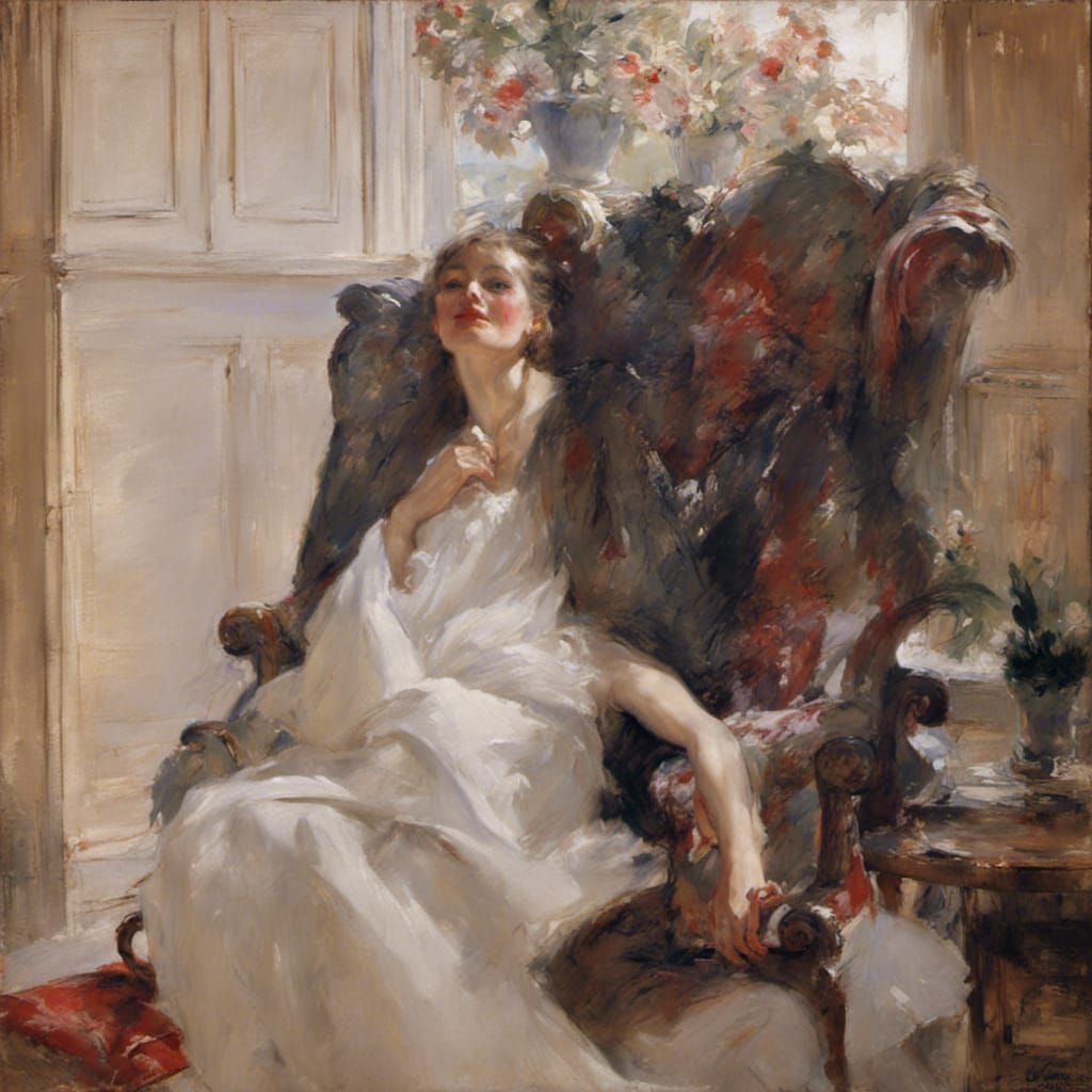 Elegant Woman in Armchair, Classic Portrait