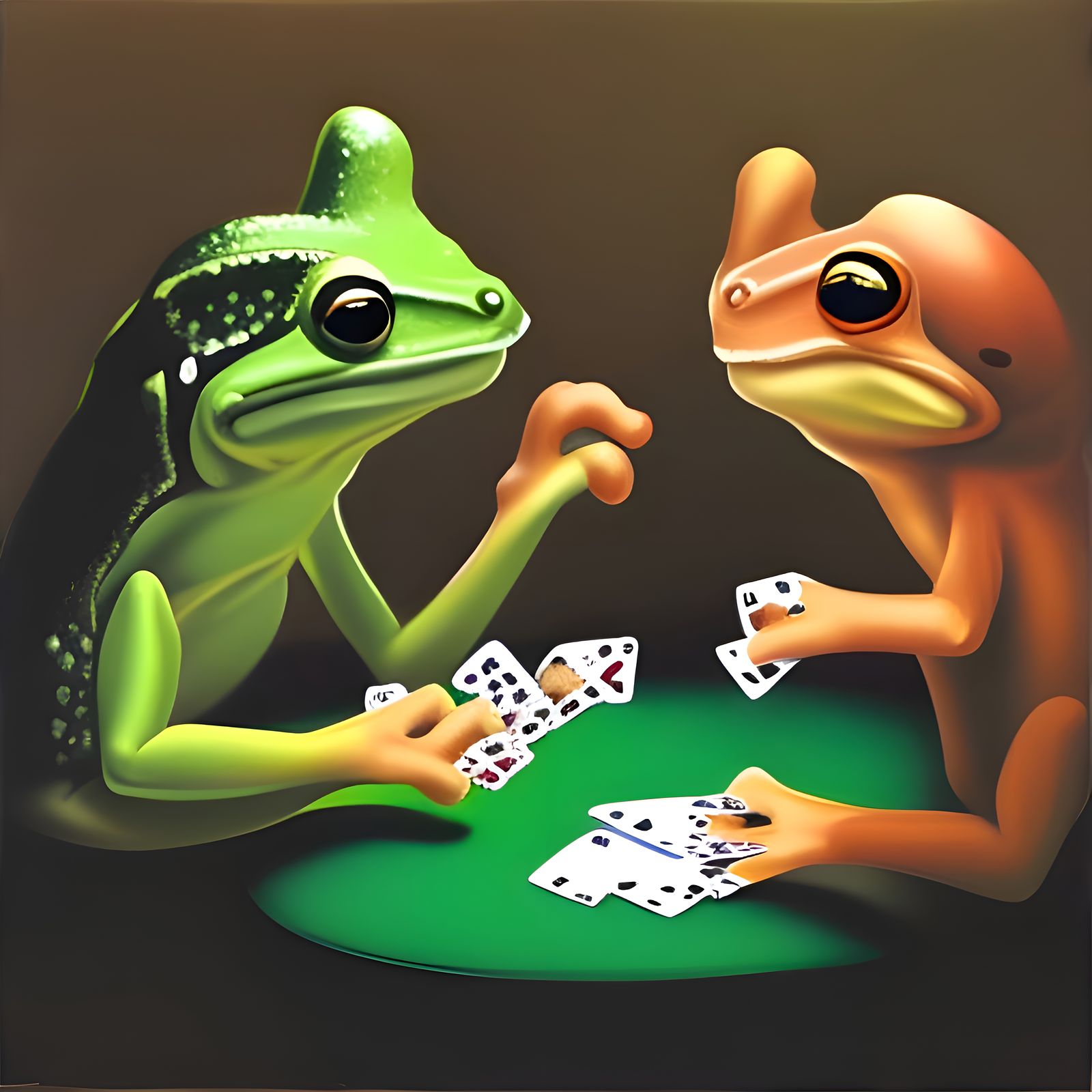 Treefrogs Playing Poker in a Humorous Scene
