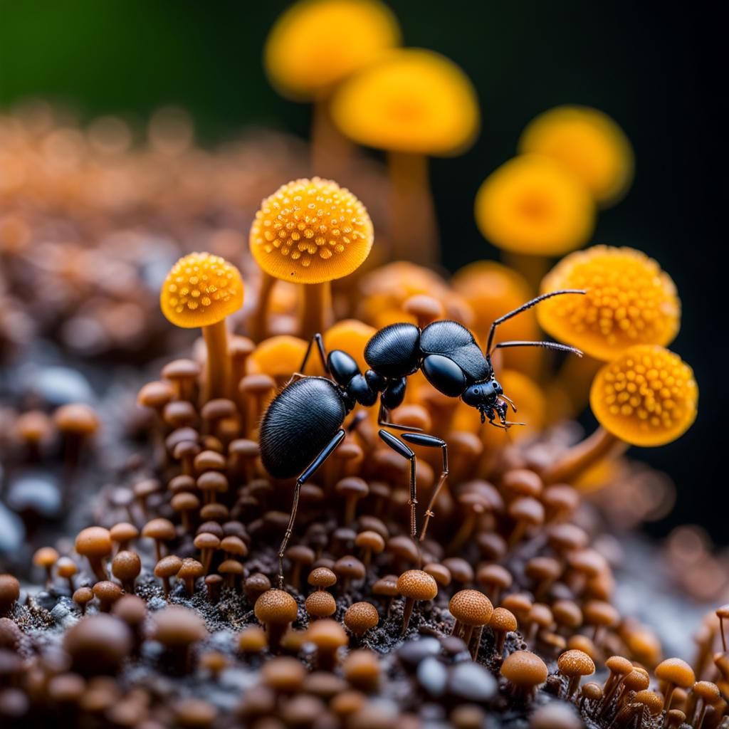 Ant on a Microscopic Fungi Landscape