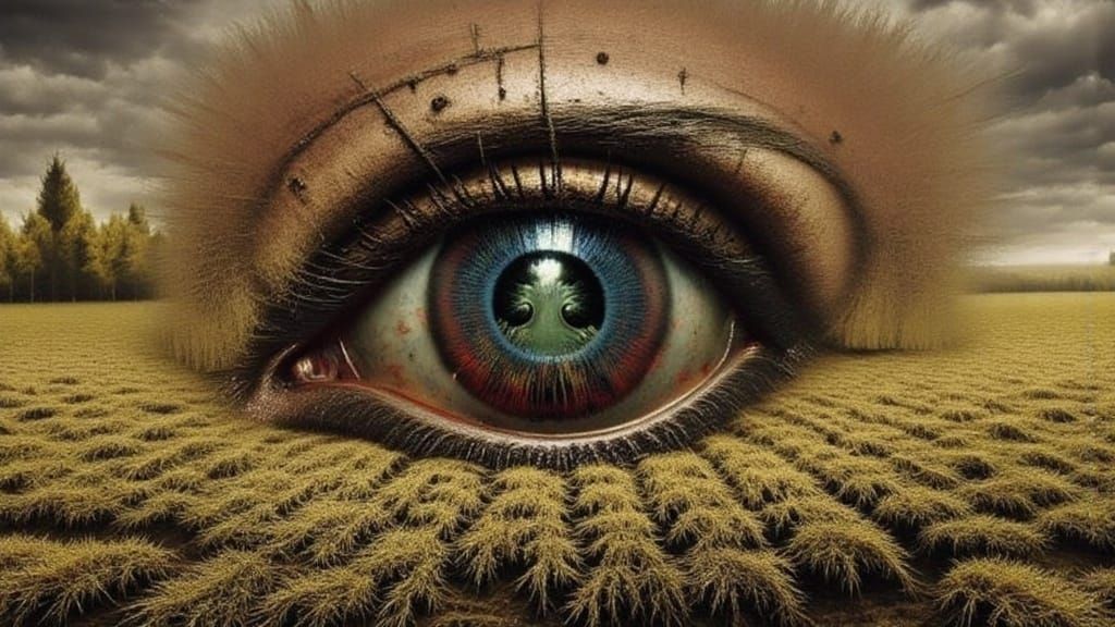 Man Mutation Peacock Devil with Fractal Face and Fiery Eyes