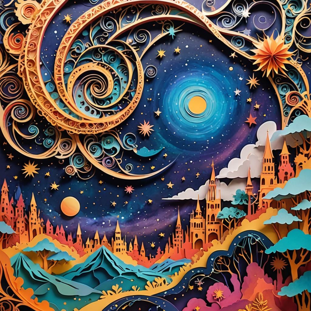Colorful Kirigami Panorama of Cosmic Space