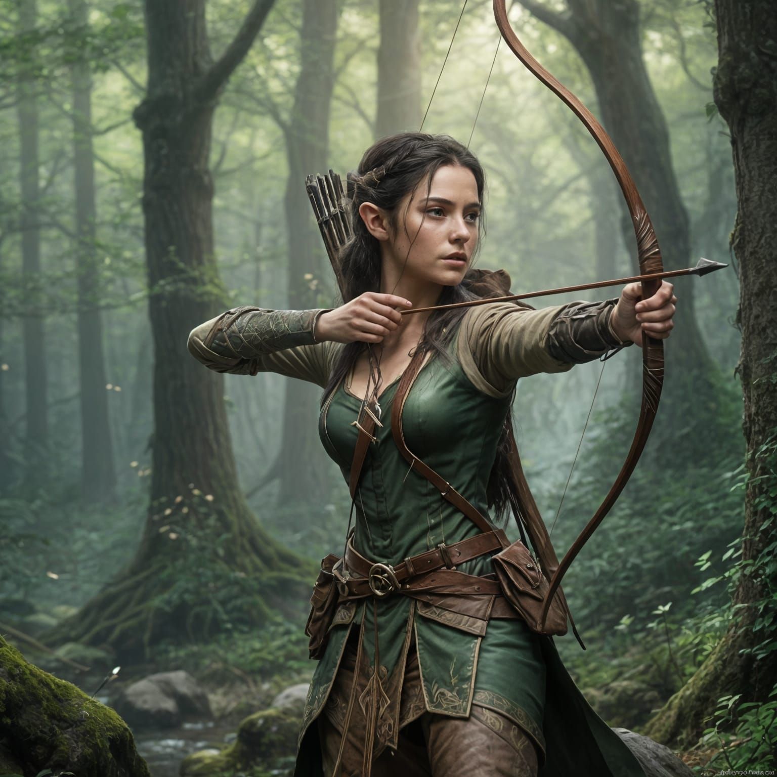 Wood Elf Ranger Protecting Elven Lore in Ethereal Style