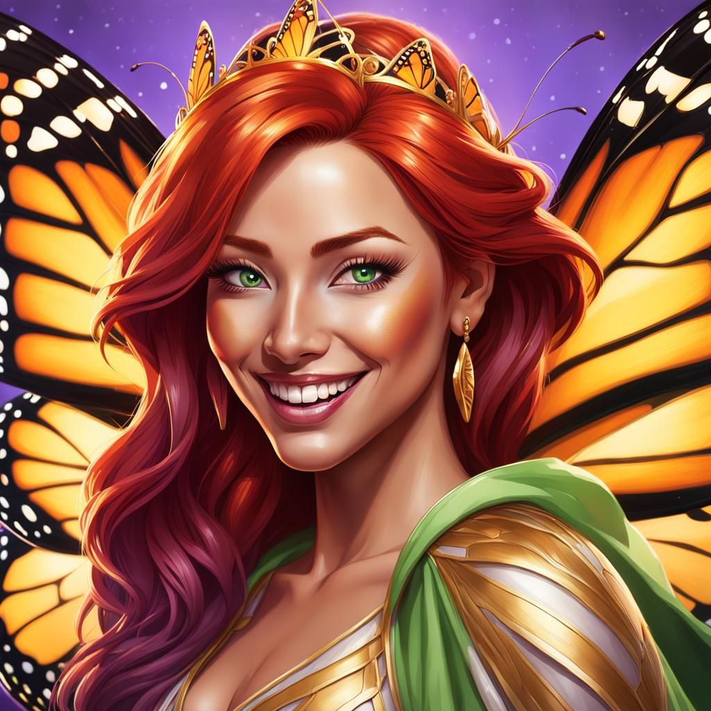 Red-Haired Fairy Princess with Butterfly Wings