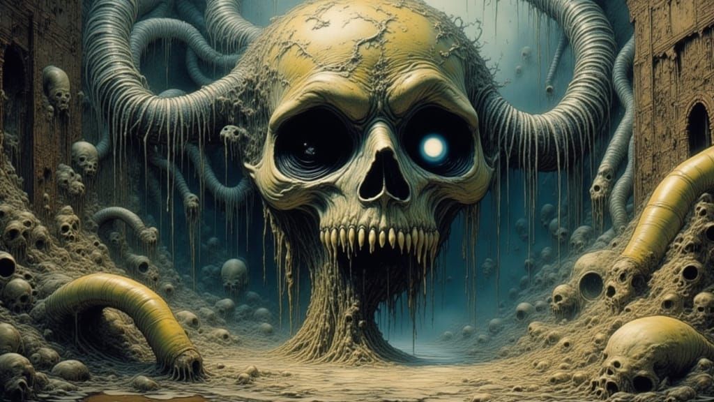 Horrifying Lovecraftian Face in Decaying Room