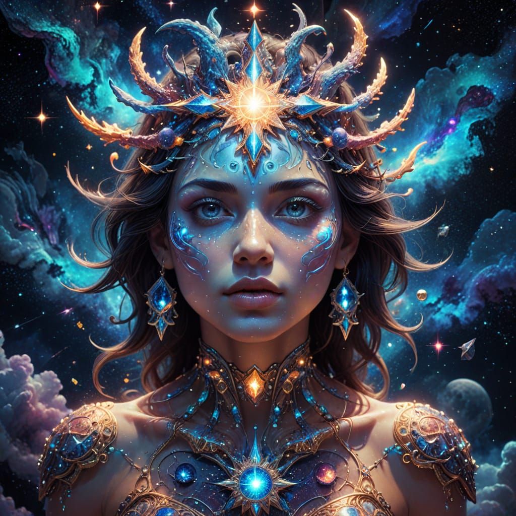 Vibrant Cosmic Dreamscape in Holographic Style