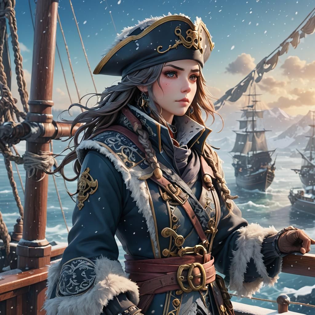 Anime Pirate Captain in Winter Storm