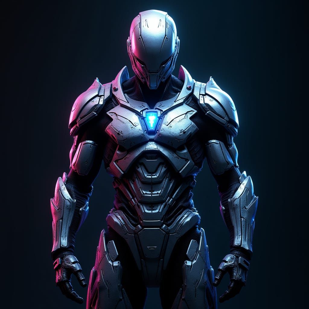 Glowing Neon Cyberpunk Armor in Metallic Design