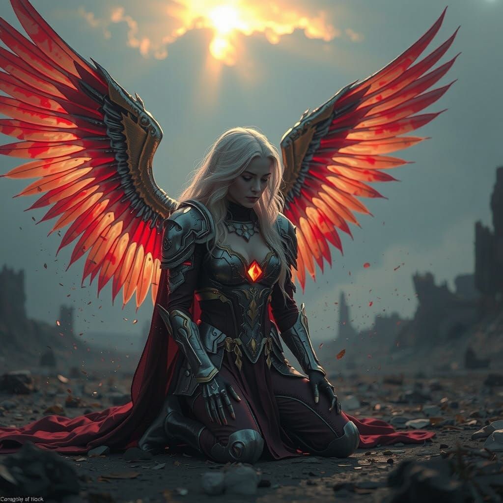 Valkyrie in Crimson Armor, Digital Matte Painting