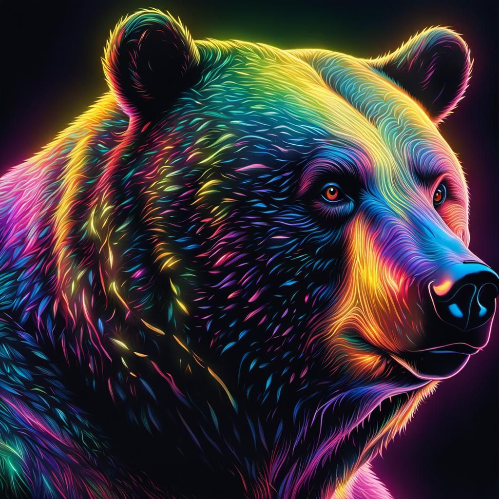 Cyberpunk Translucent Bear Silhouette Close-Up