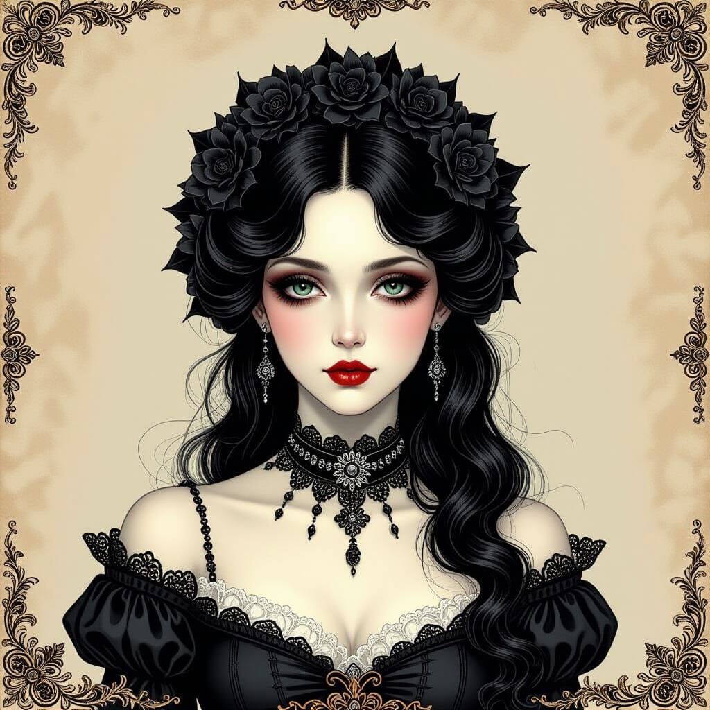 Black Victorian Gothic Floral Horror Art