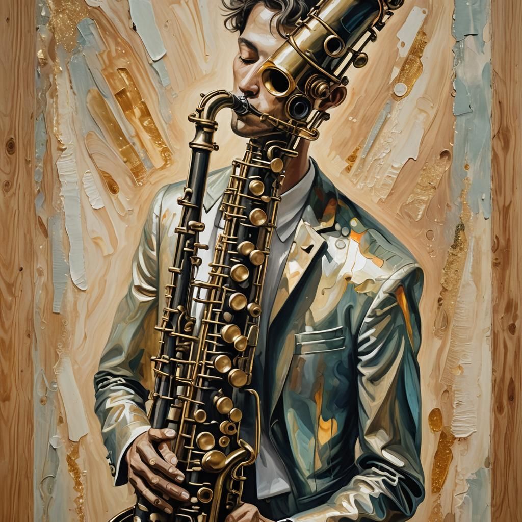 Surreal Bass Clarinet with Human Form in Oil Painting Style