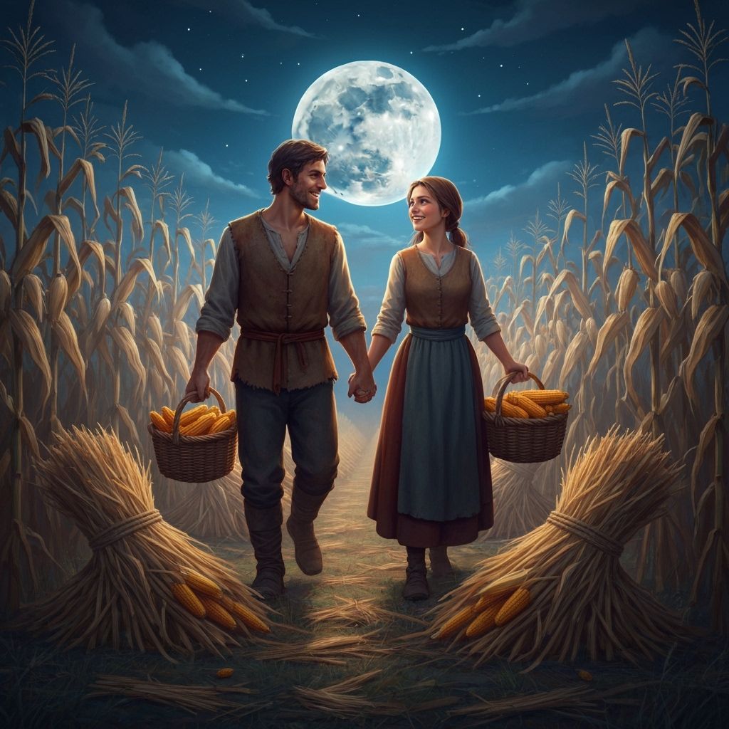 Medieval Farmers Under Harvest Moon, Fantasy Concept Art