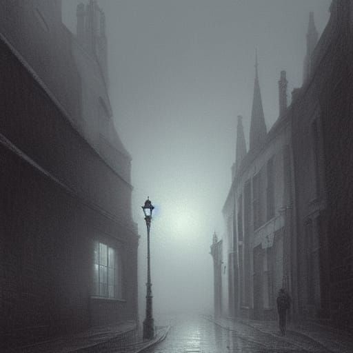 Gothic Gaslight: Foggy London Street Scene