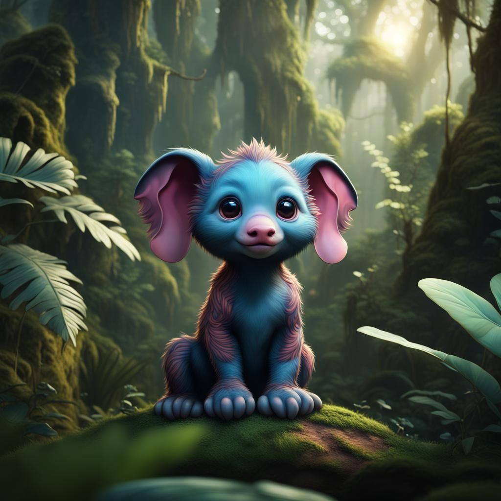 Cute Baby Animal in Detailed Jungle Art