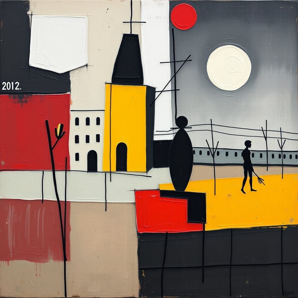 Surrealist Art Piece in Blue and Orange Hues