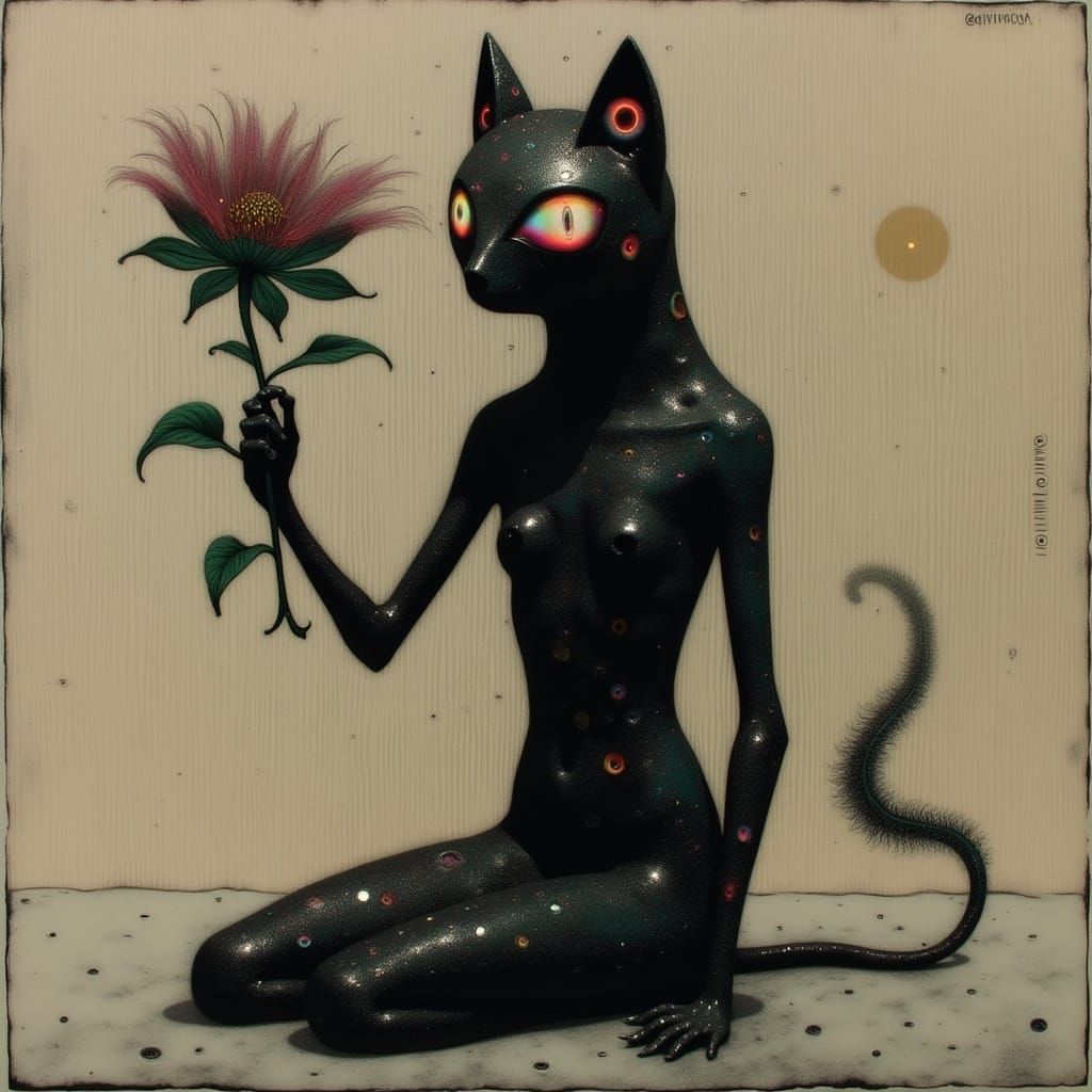 Enigmatic Dark Bronze Feline Figure in Cycladic Style