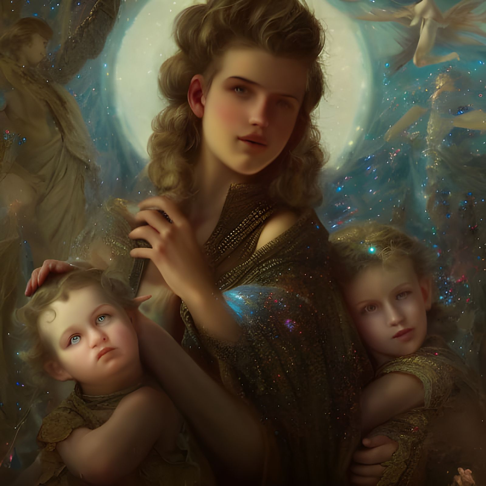 Hyperrealist Portrait in Soft Light with Magic Particles