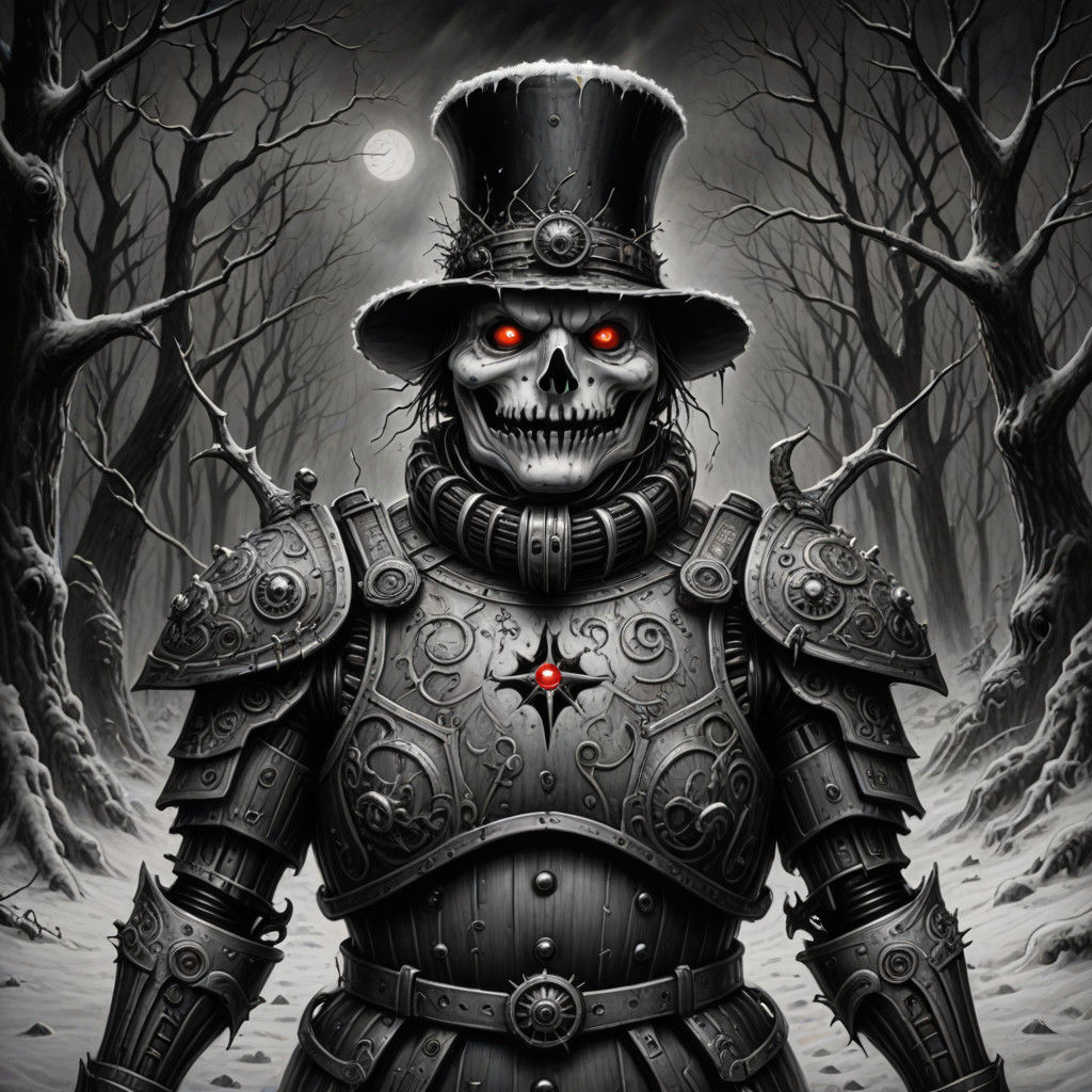 Cyberpunk Snowman Emerges from Dark Fantasy