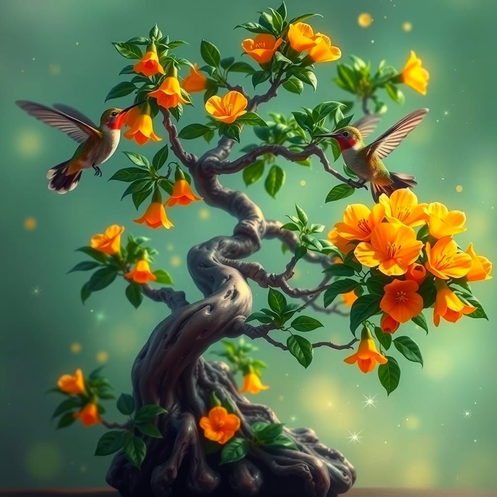 Bonsai Tree& Hummingbirds