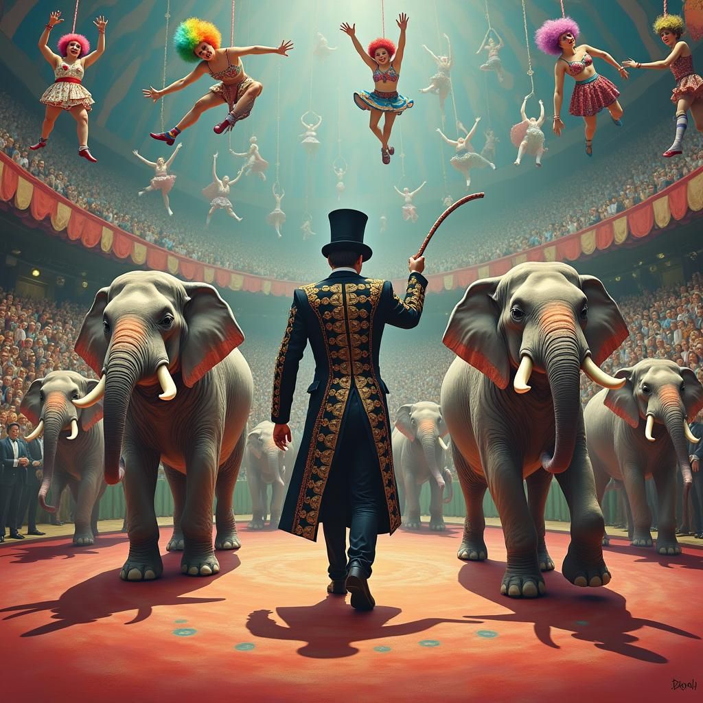 Whimsical Circus Elephants in Gouache Painting Style