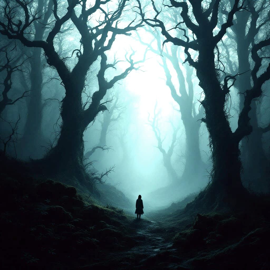 Ethereal Nighttime Scene with Mysterious Silhouettes