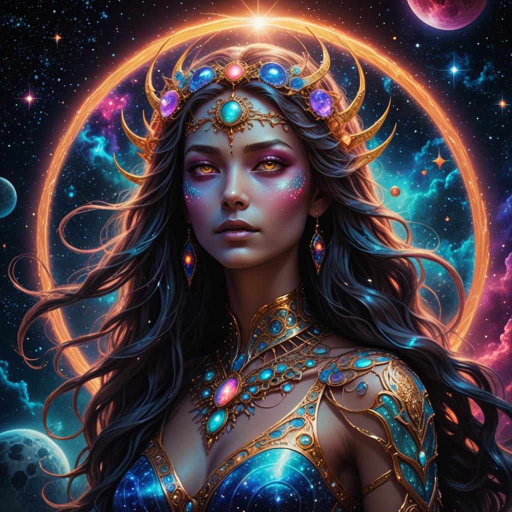 Goddess of the Cosmic Galaxy in Ethereal Glow