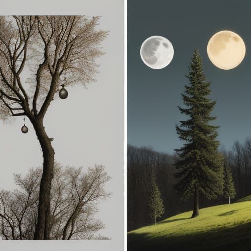 Collage Art: Moon and Tree