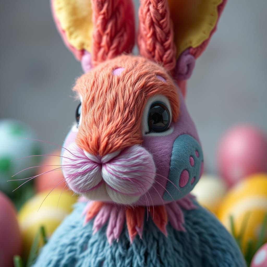 Hyperrealistic Felt Easter Bunny with Intricate Details