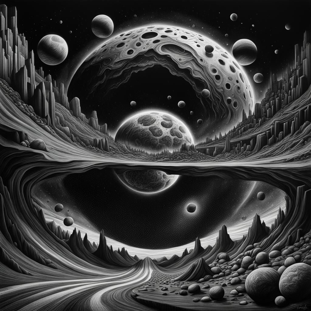 Universes Colliding: Hyperdetailed Charcoal Drawing