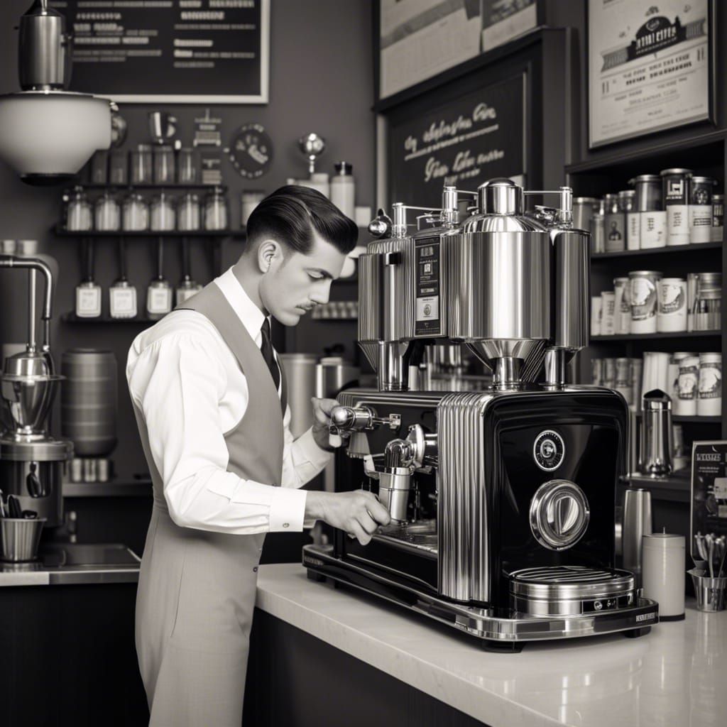 Barista's Atompunk Coffee Machine in Retrofuturistic Style
