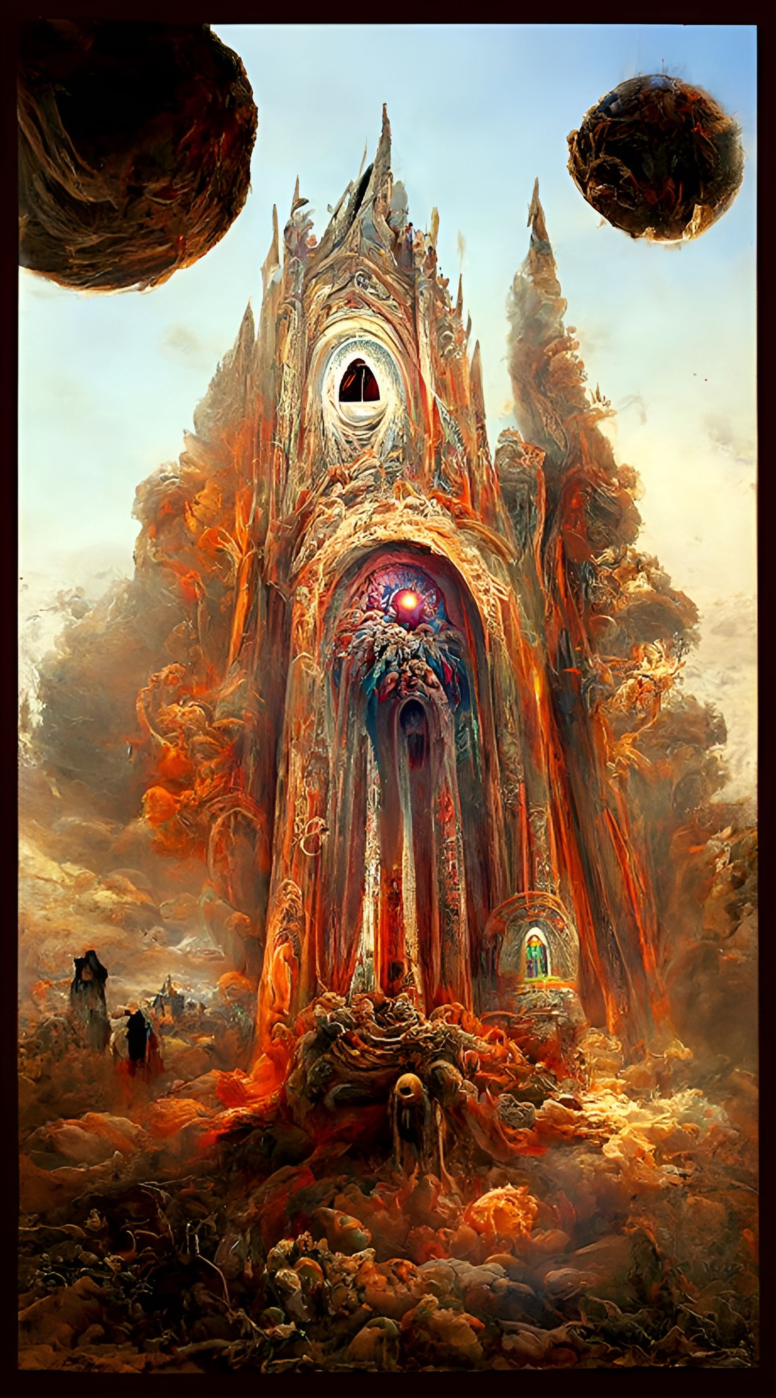 Biblical Horror Landscape Painting in Psychedelic Colors