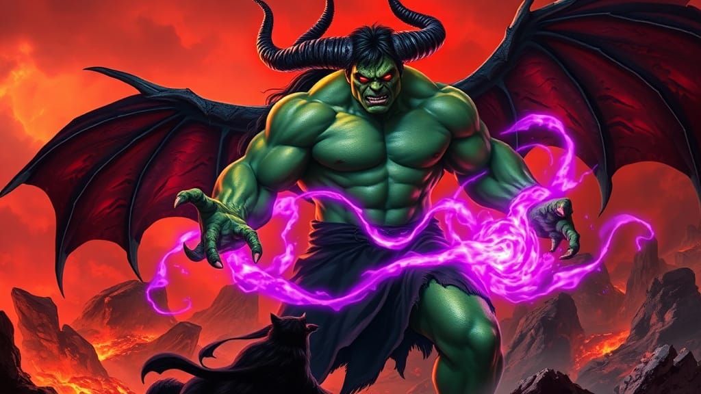 Lilith Enchants Hulk in Infernal Landscape