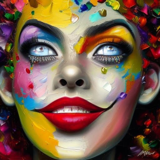 Colorful Latina Clown Portrait in Impasto Style
