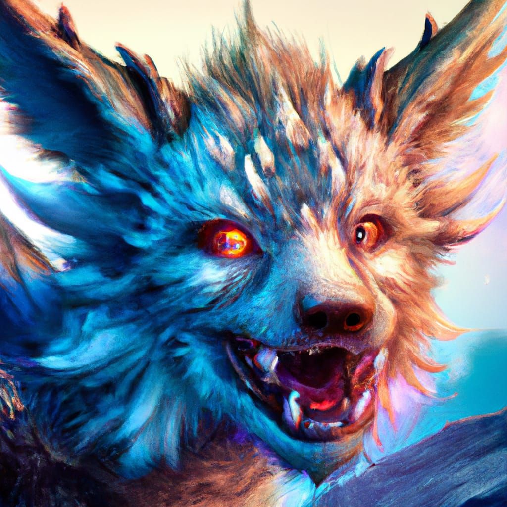 Chibi Wolf Dragon Portrait in Fantasy Art Style