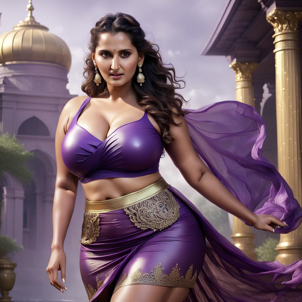 Curvy Woman in Purple and Gold: Fantasy Art