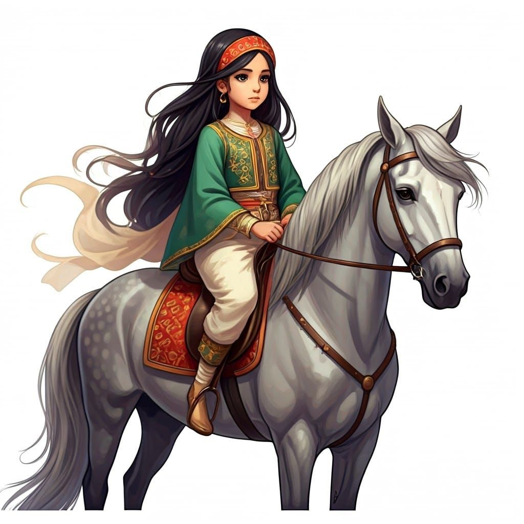 Elegant Anime Girl on Horse in North African Style