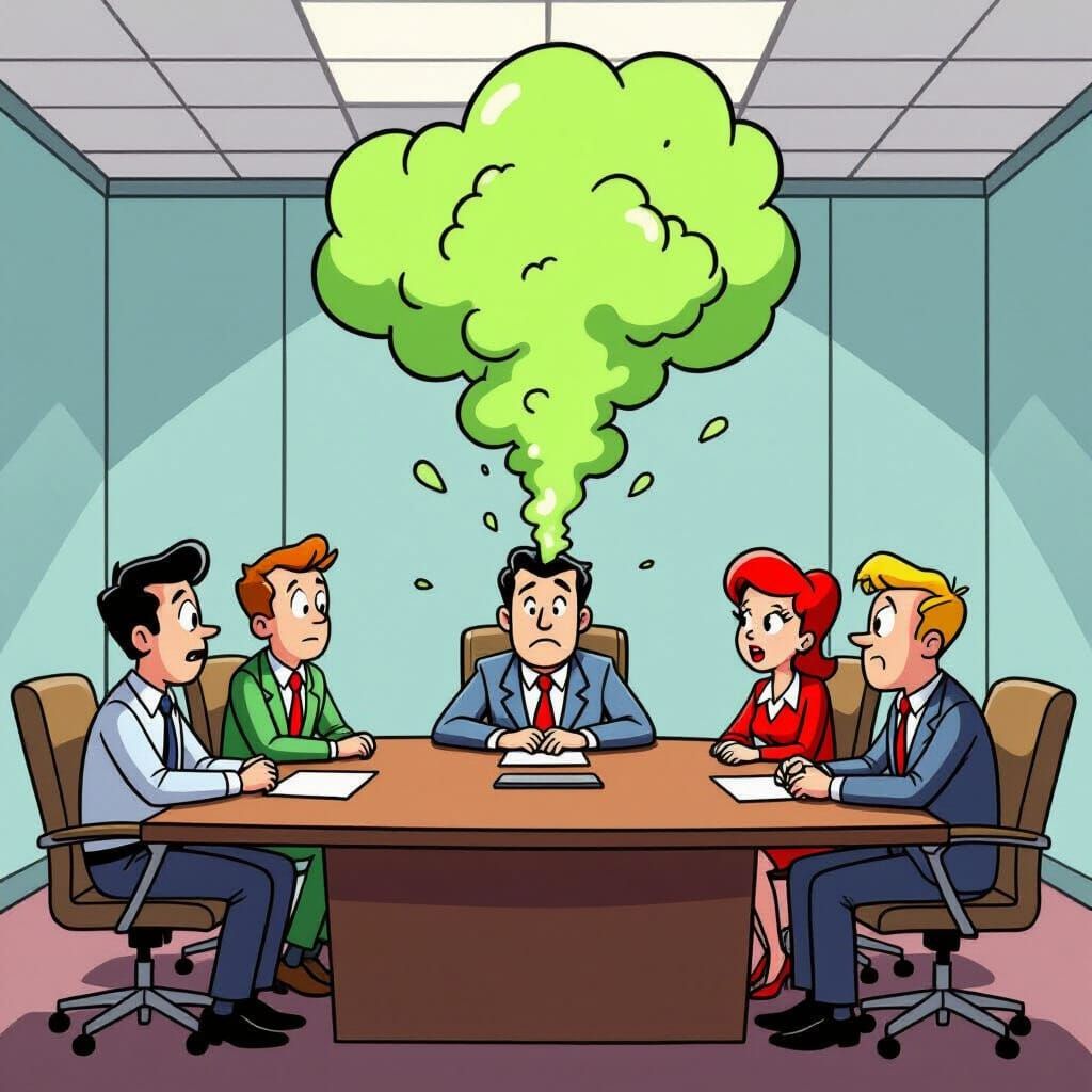 Embarrassed Man's Green Cloud Disrupts Boardroom Meeting