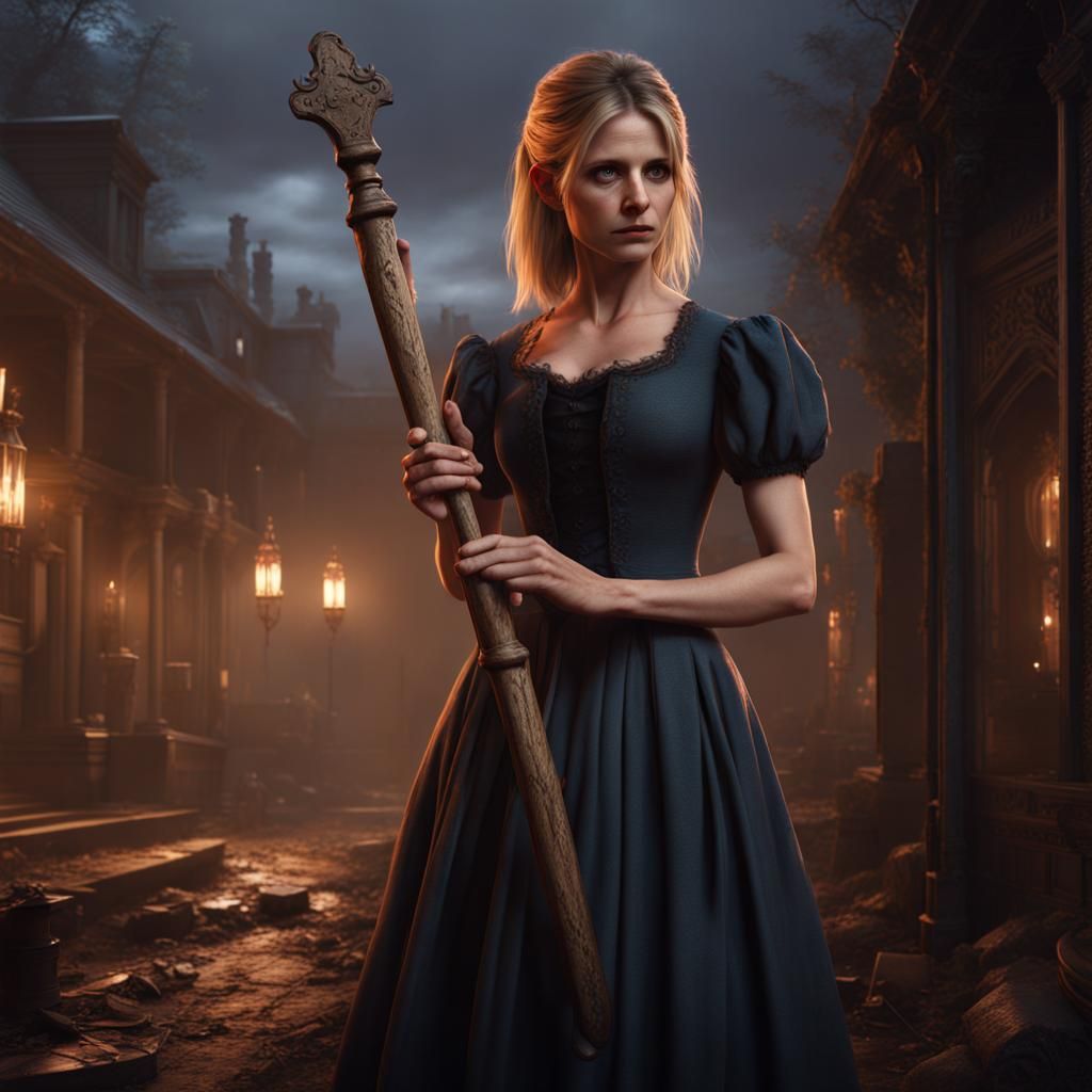 Buffy Summers, Victorian Vampire Slayer: Detailed Digital Ar...