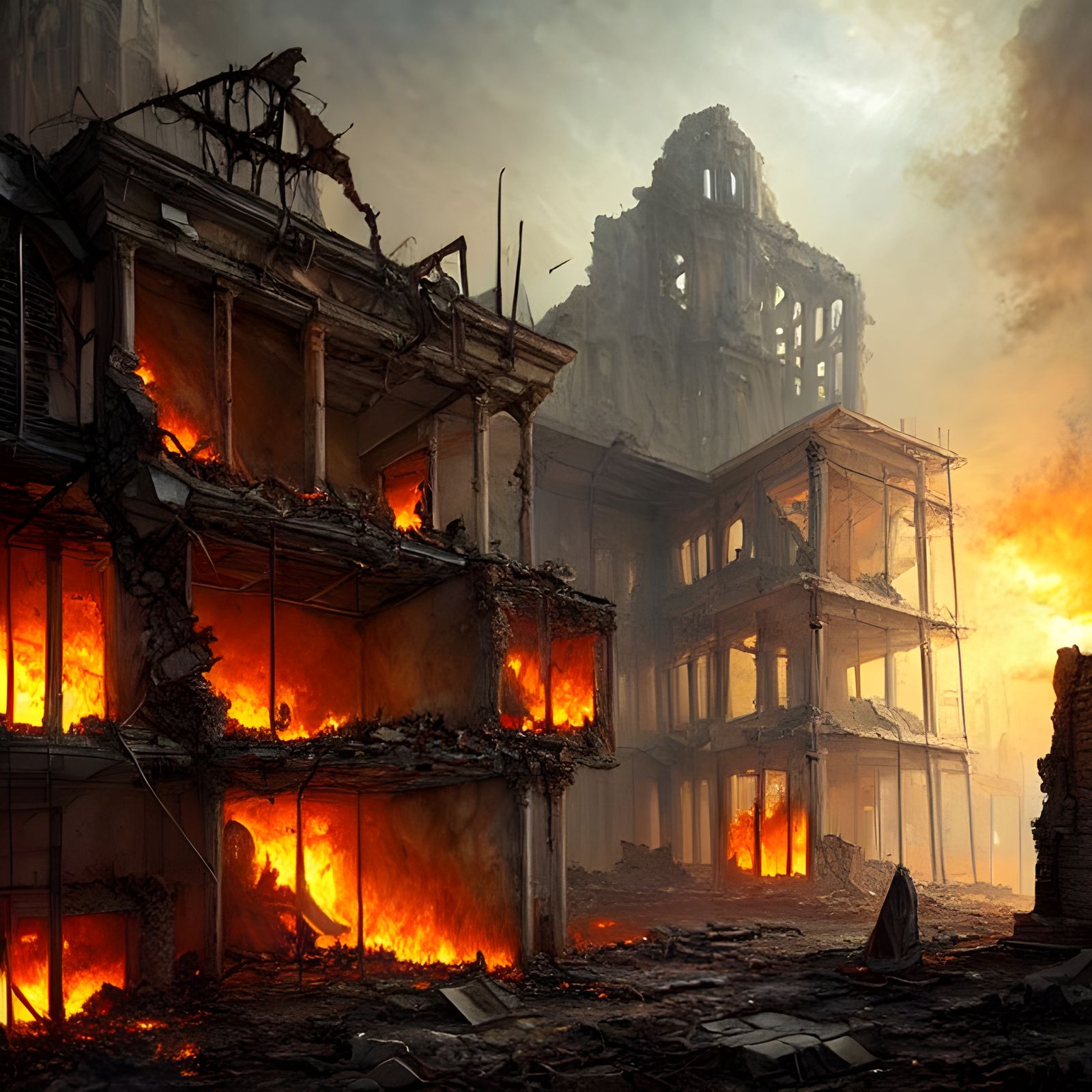 Detailed Post-Apocalyptic World in Ruins