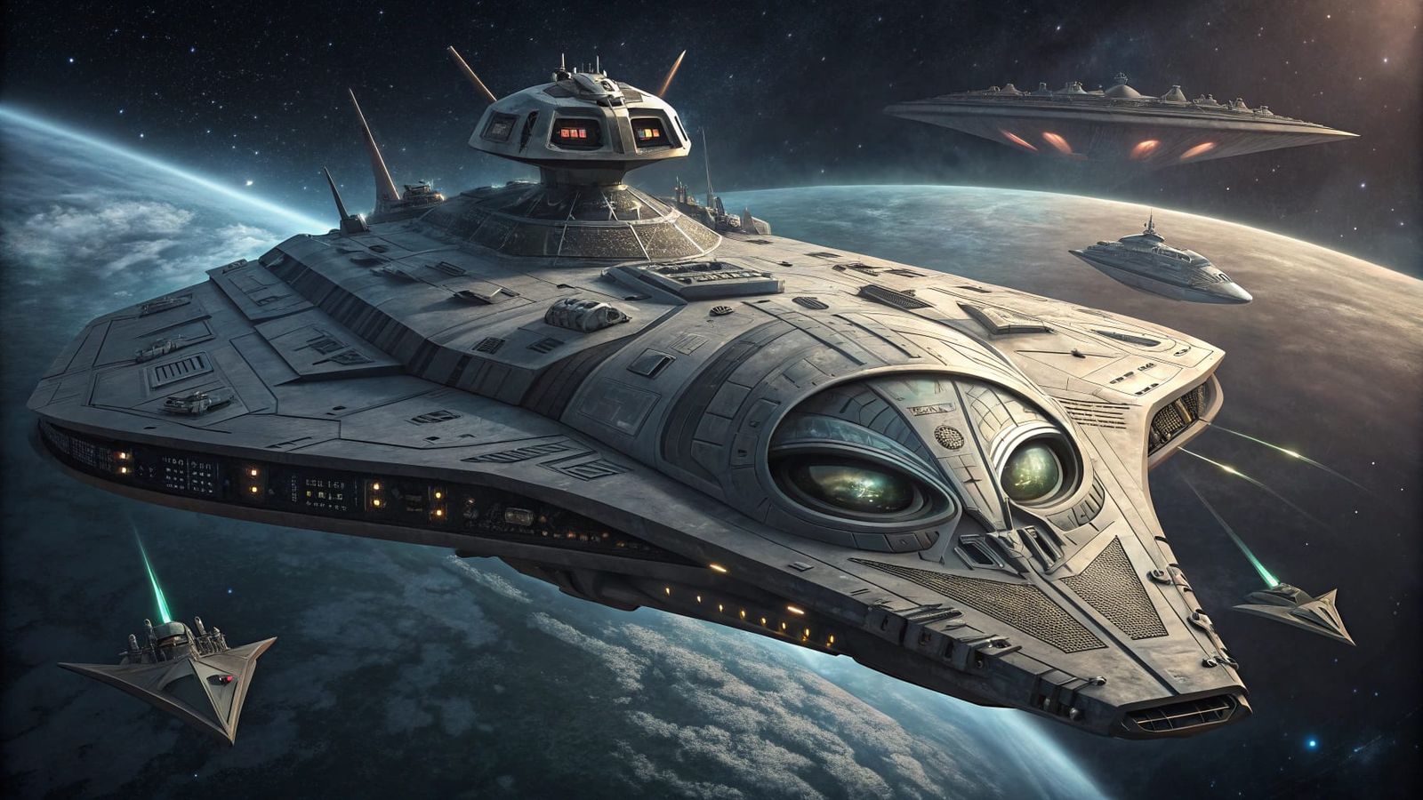 Sleek Spaceship with Mantis Face, Blending Organic and Synth...