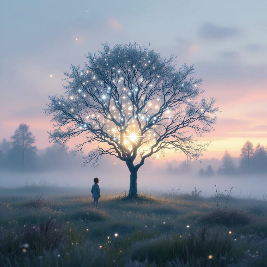 Glowing Mind Transforms Into Starry Tree, Surreal Matte Pain...