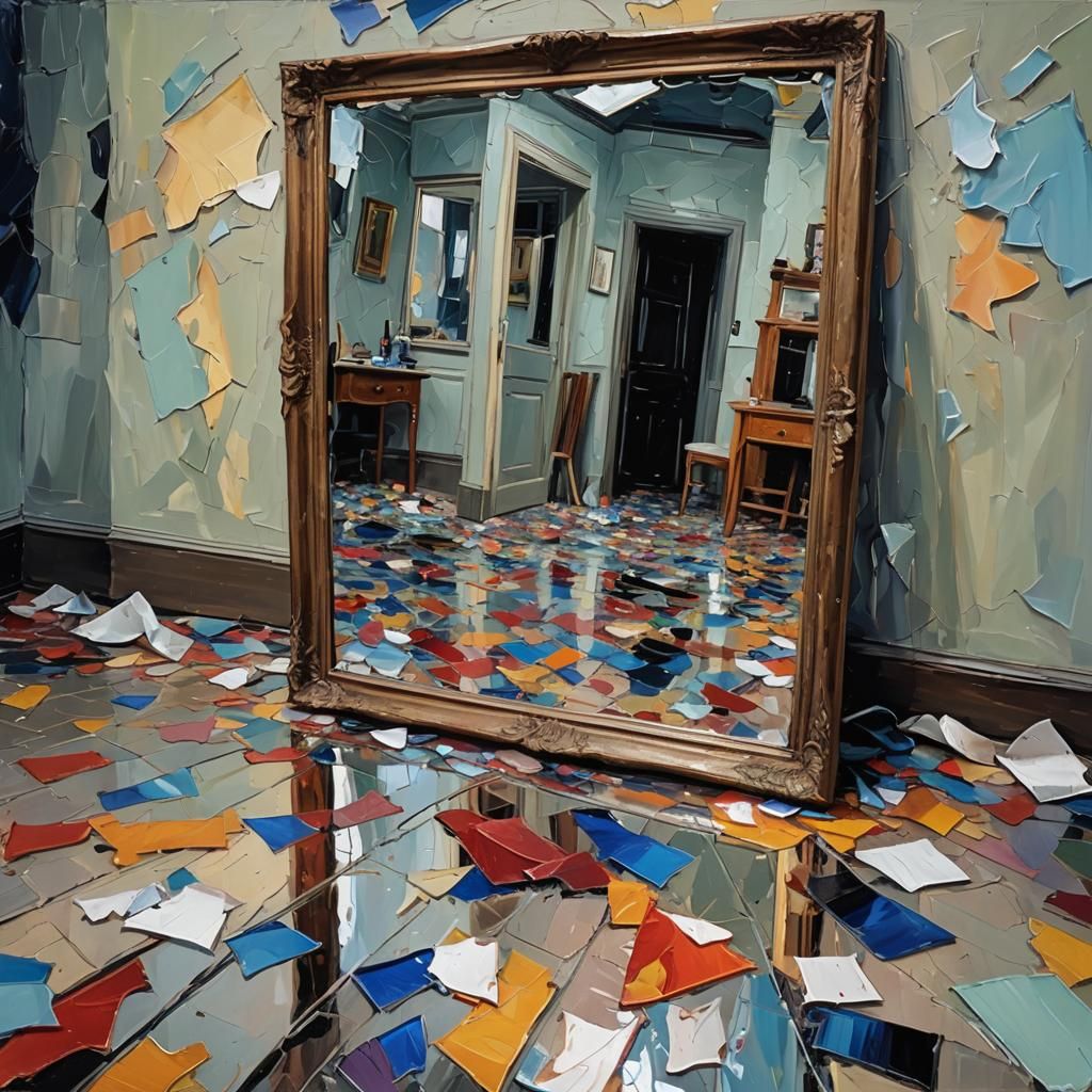 Cursed Mirror Shattered: Expressionist Oil Painting