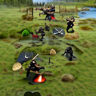 Ninjas and Vikings Clash on a Dark Battlefield